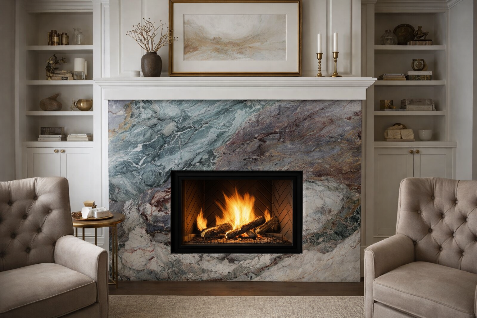 Elegant living room with stone fireplace.png
