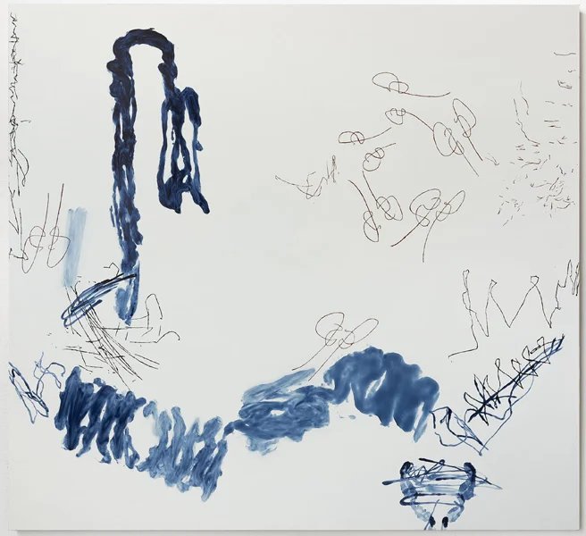 "Bleeding Green Below Forty Feet" (left panel)<br>Oil on masonite panel (2015) <br>66 x 71.5 inches