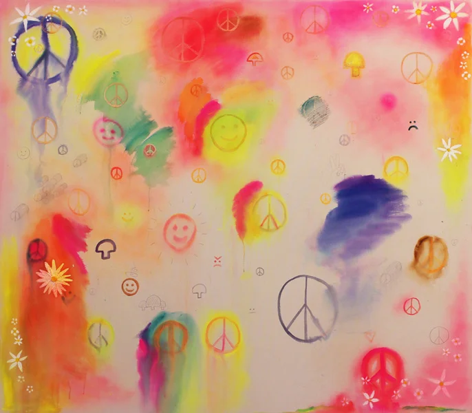 "Where have all the flowers gone "<br>Oil, tempera, graphite on canvas (2014)<br>72 x 81 inches