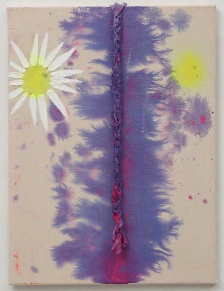 "Wink"<br>Oil, spraypaint, tempera on canvas (2014) <br>25 x 19 inches