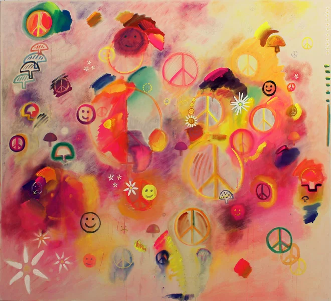 "Where have all the flowers gone "<br>Oil, tempera, graphite on canvas (2014)<br>72 x 81 inches