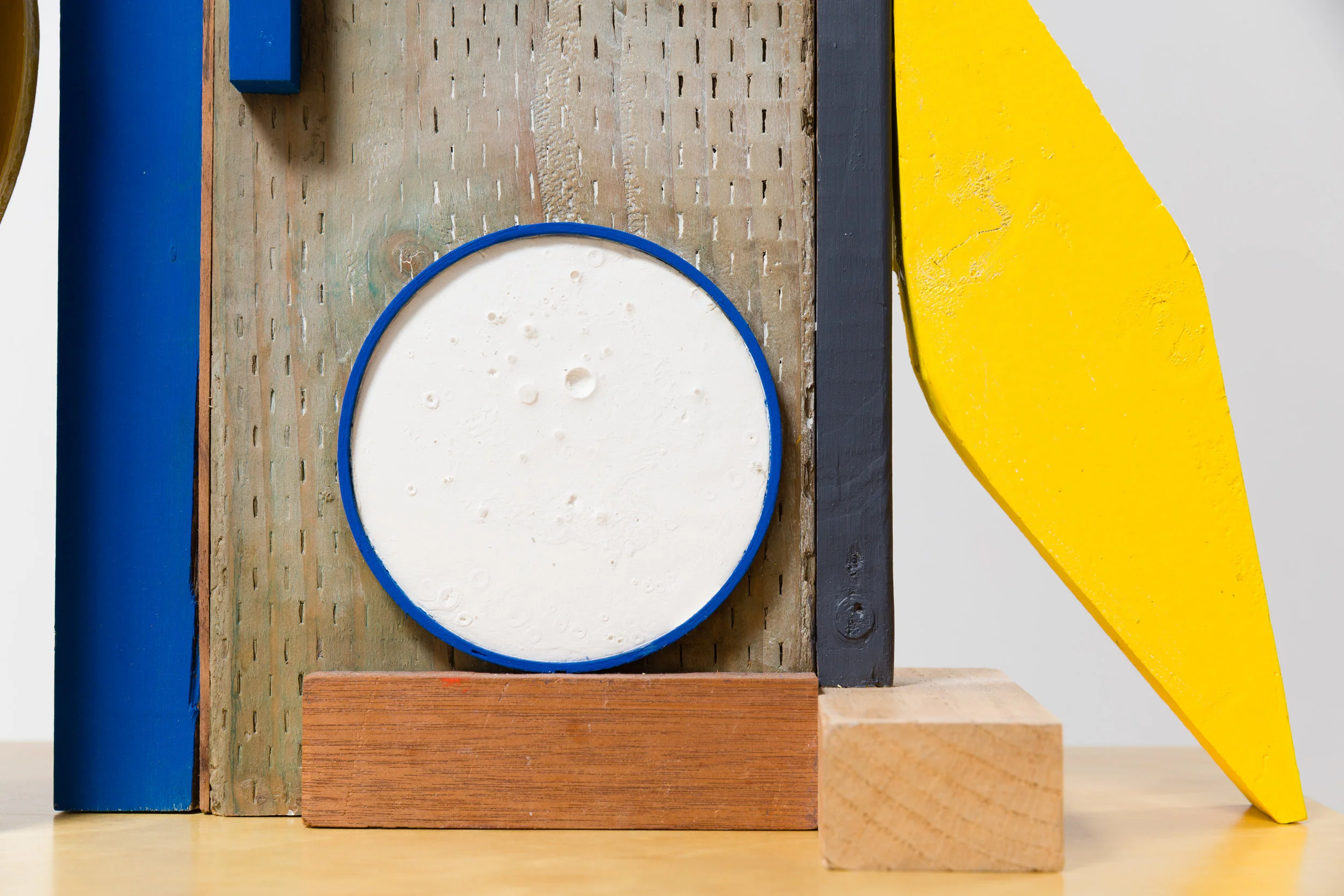 Antonio Puleo. "OOO\O" Wood, plaster, oil, acrylic, flashe, and carpet foam. 58 x 32 x 14in. 2017. (Detail)