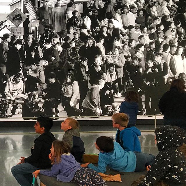 3rd grade encounters with JR&rsquo;s &ldquo;Chronicles of San Francisco,&rdquo; one of the most humanistic and moving works exhibited at SFMOMA in quite a while. #jr #thechroniclesofsanfrancisco