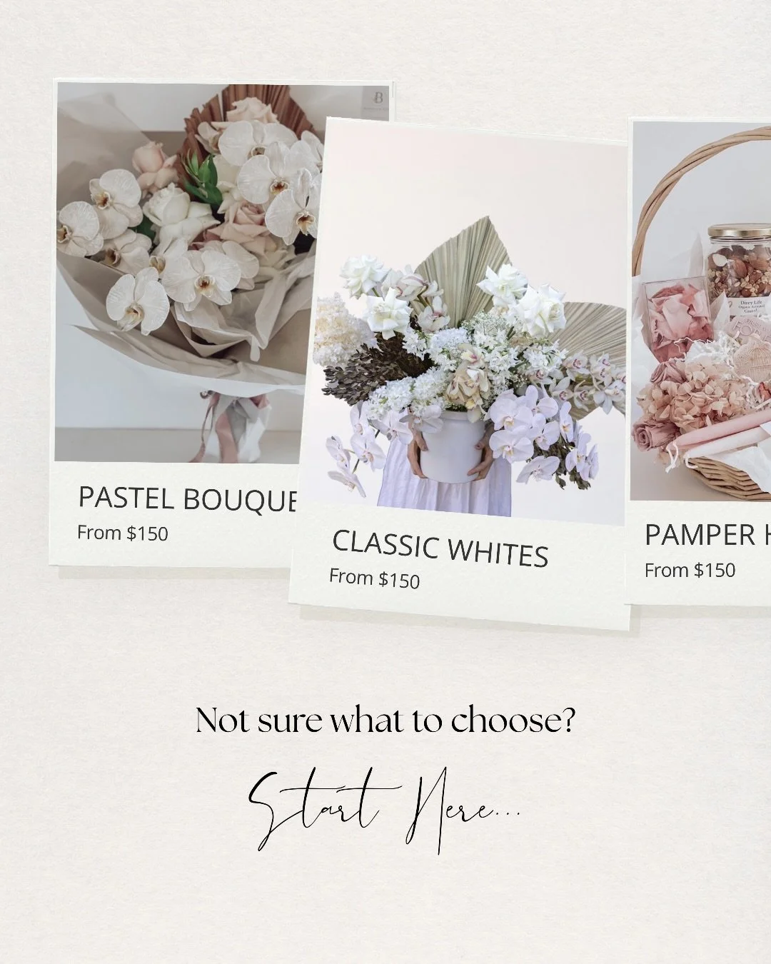 Need a little help choosing? Here are some fan favourites!
Pastel Bouquet - Crowd pleaser, perfect for every home and every mum
Classic Whites - A true classic, you can&rsquo;t go wrong
Mothers Day hamper - packed full of local hand made products, al