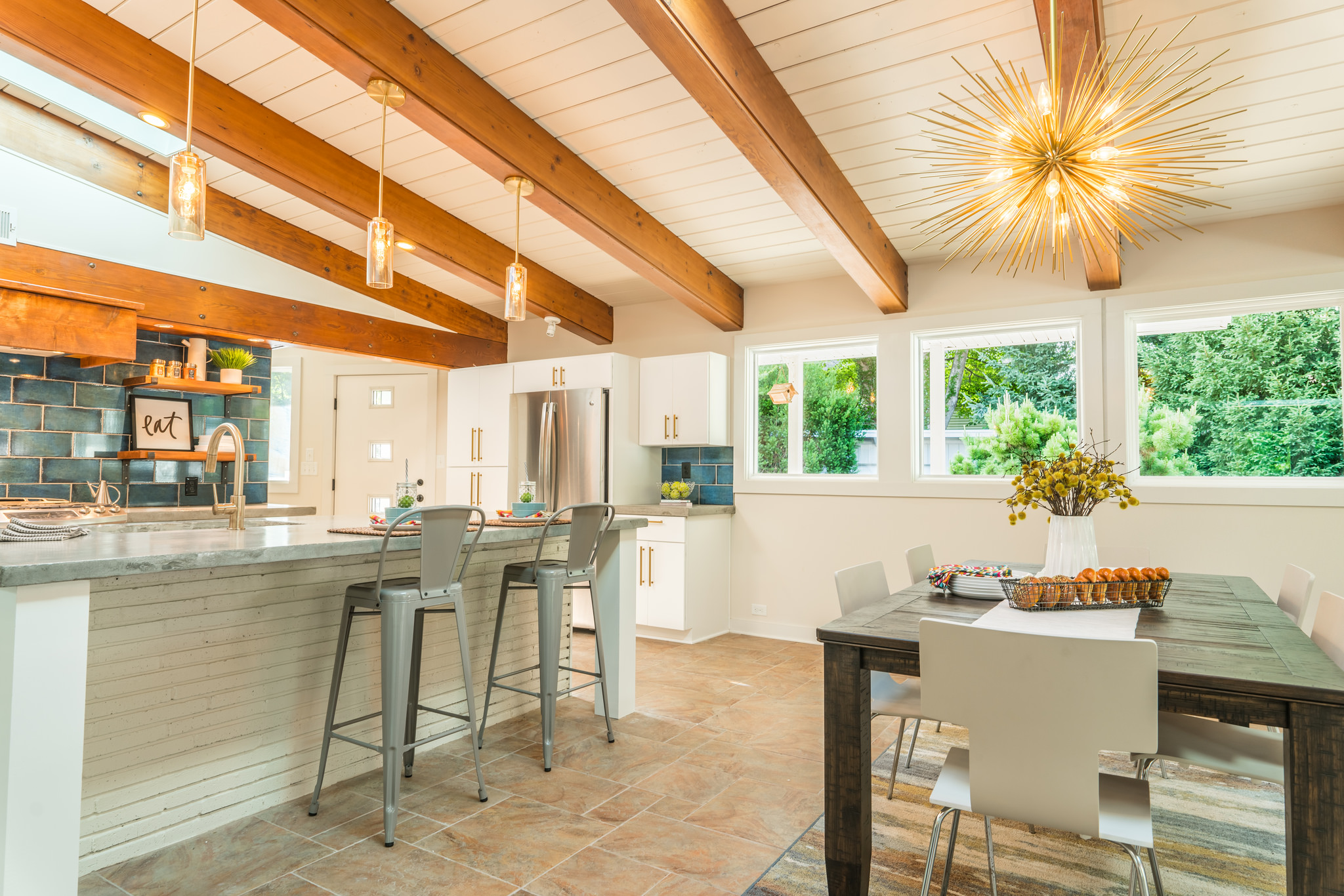 Natural light in kitchen and dining area