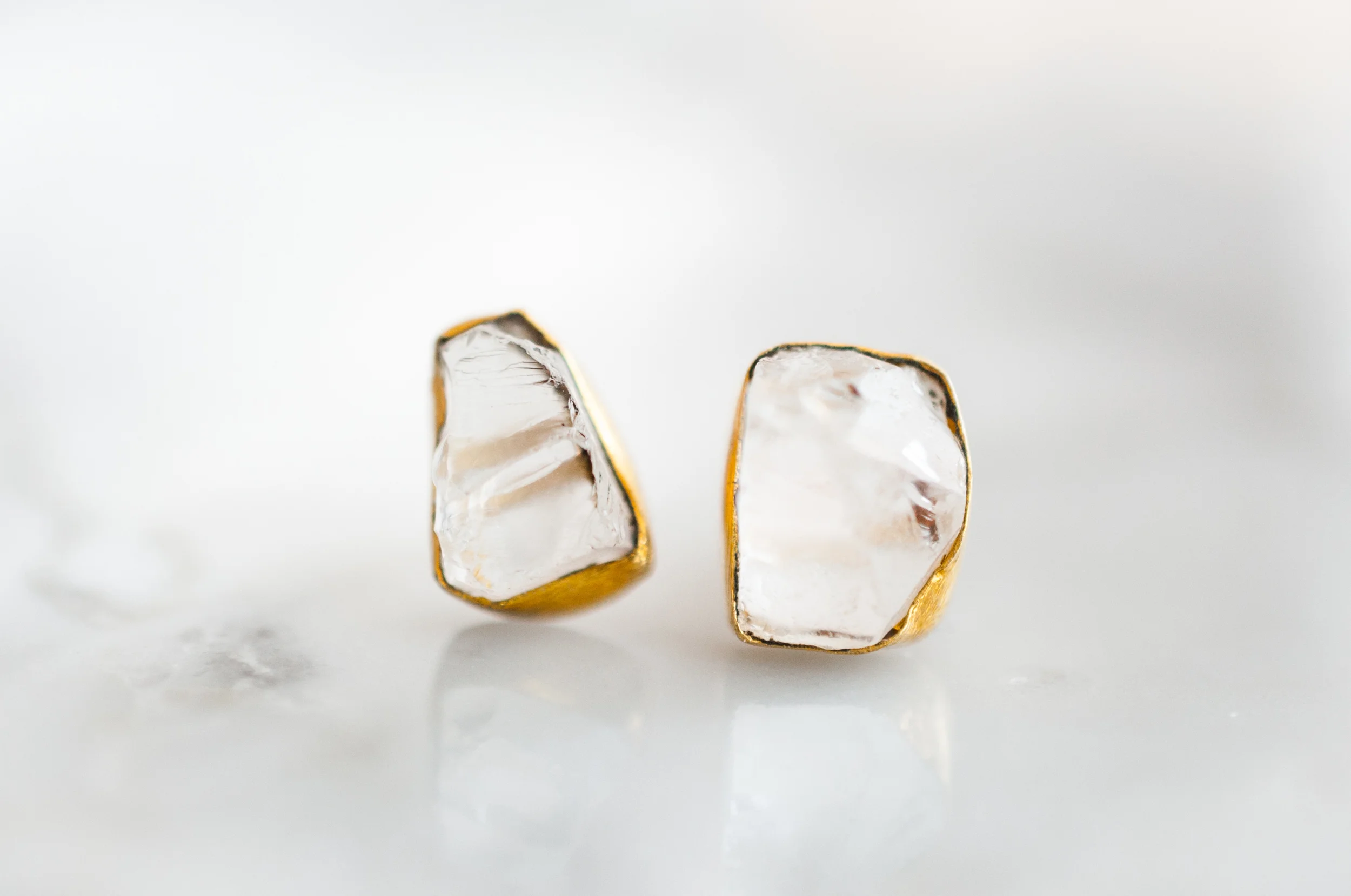 Raw Stone Studs, 24K Overlay, Various colors & shapes available 