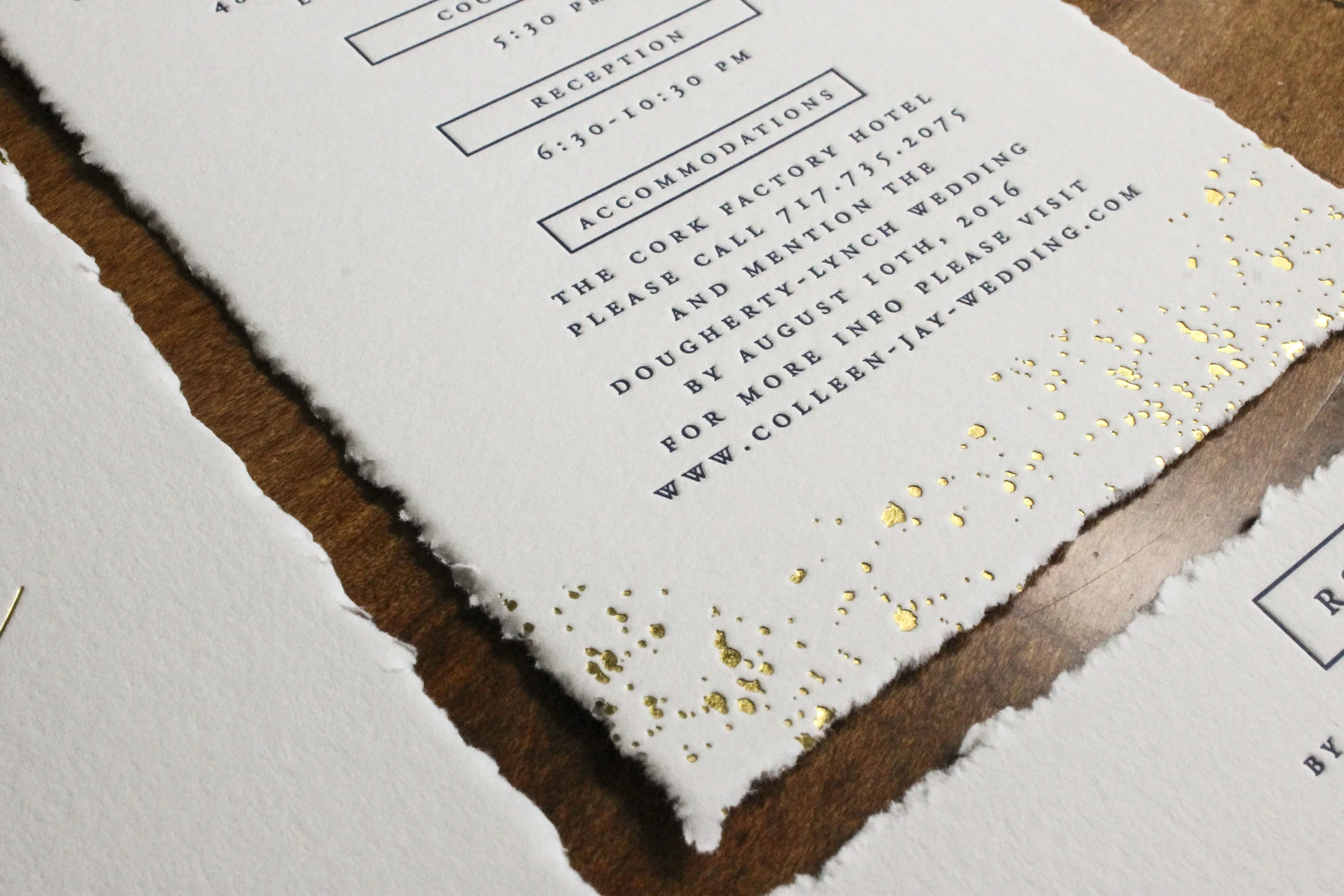 Rustic Letterpress and Gold Foil Wedding Invitations