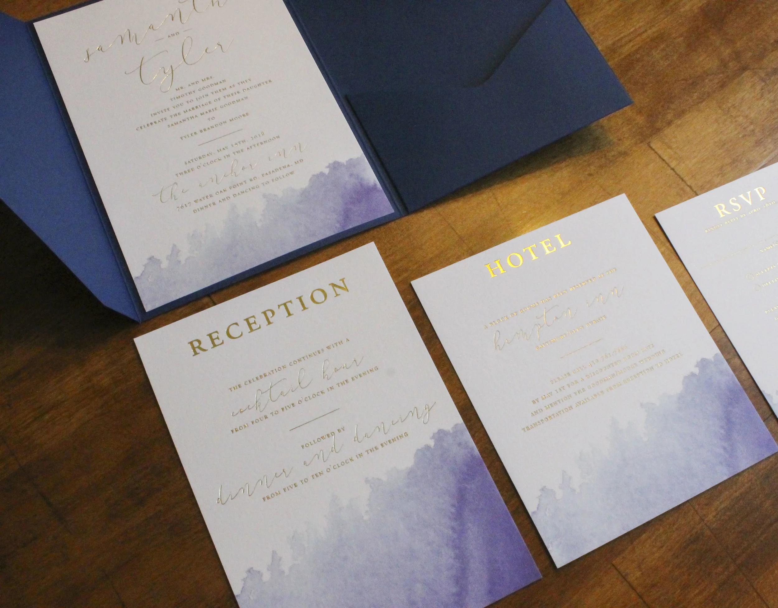 Watercolor Gold Foil Wedding Invitation Pocket