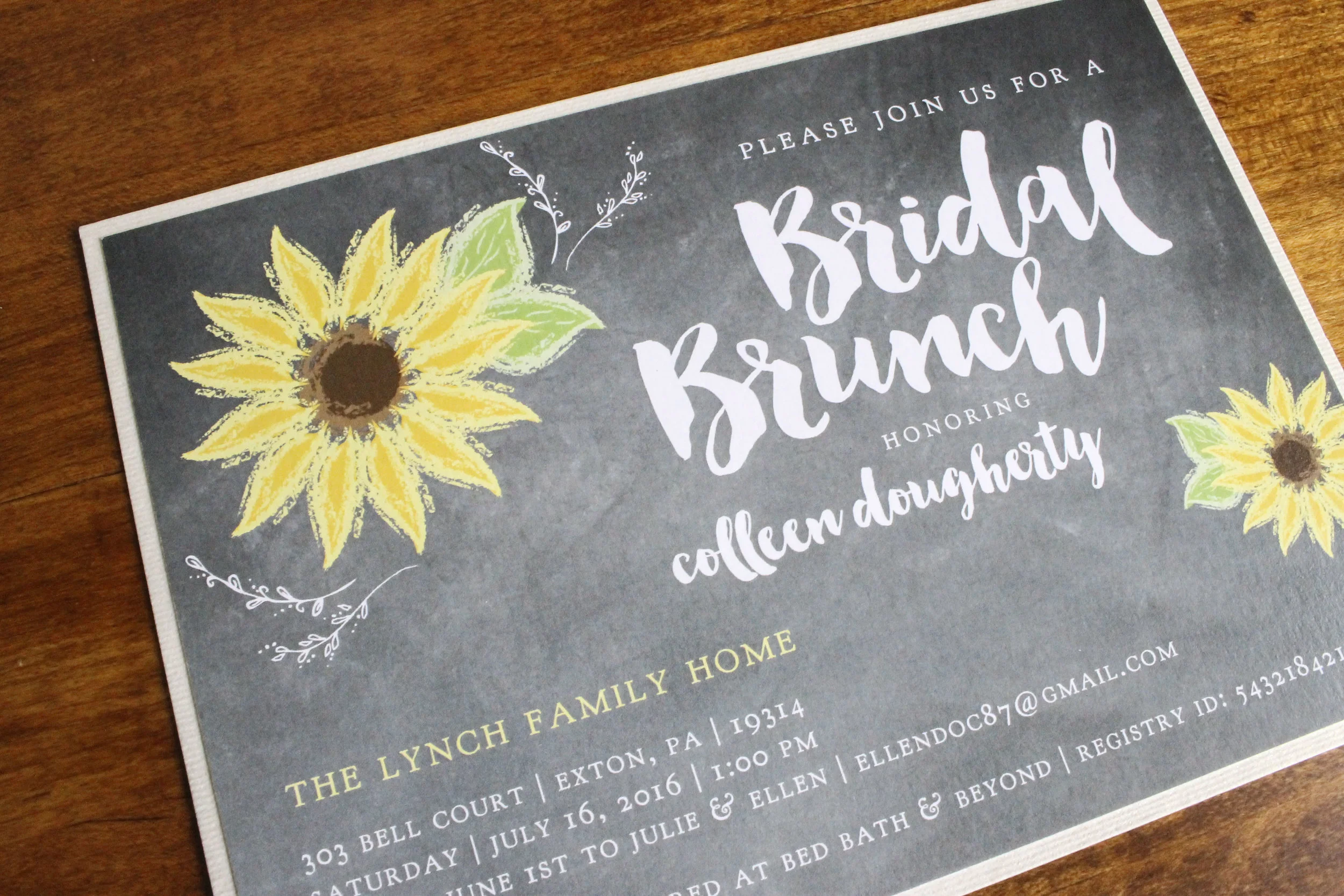 Bridal Shower Invitation Chalk Board Sunflower