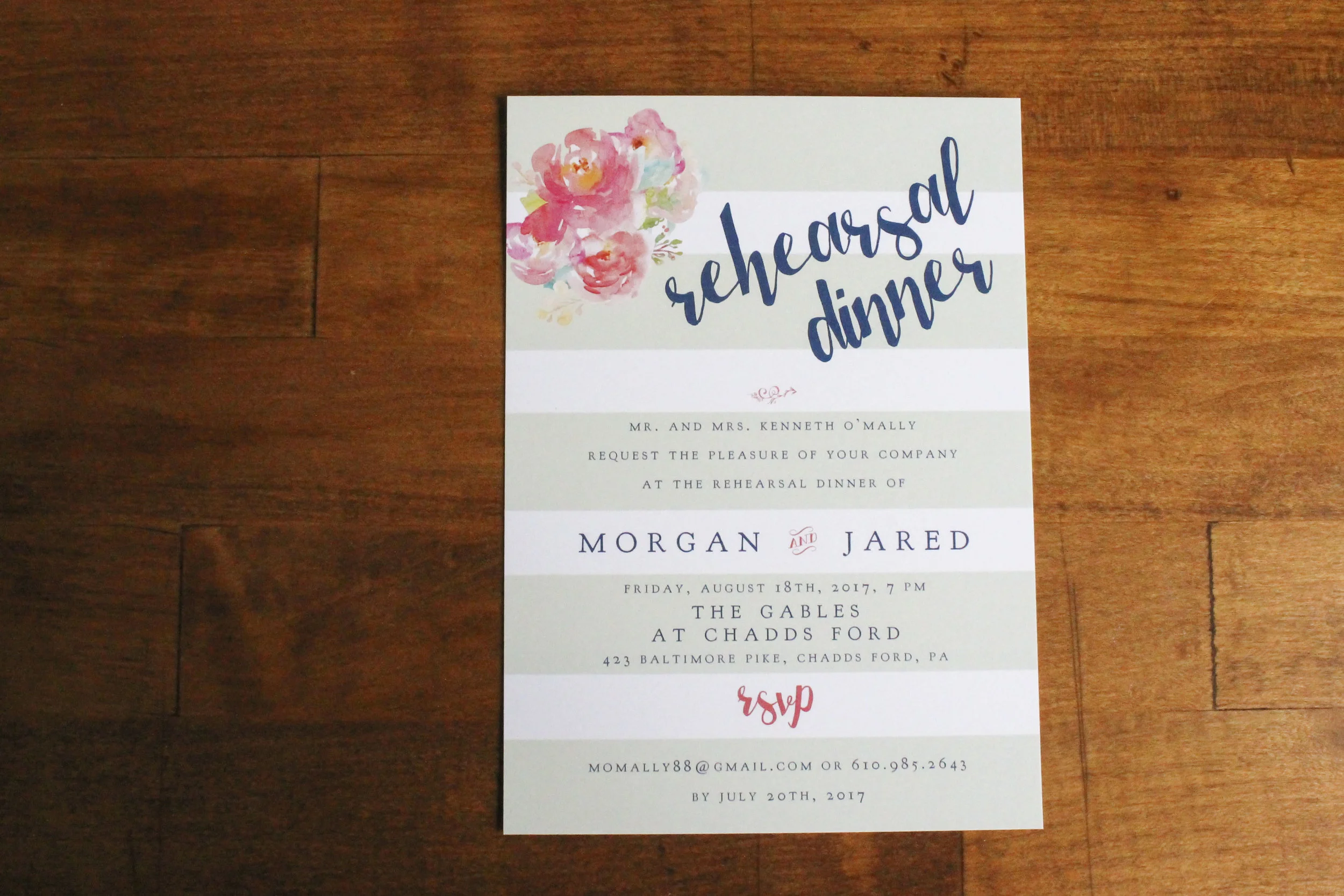 Rehearsal Dinner Invitation Rustic Watercolor Flowers