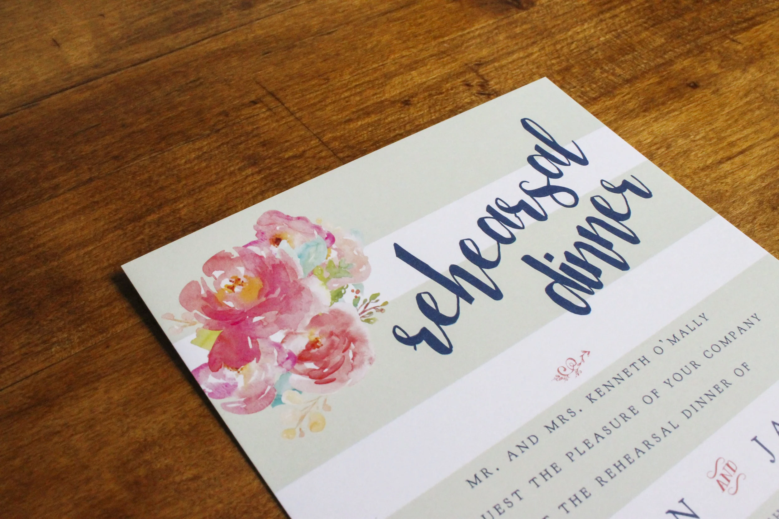 Rehearsal Dinner Invitation Rustic Watercolor Flowers