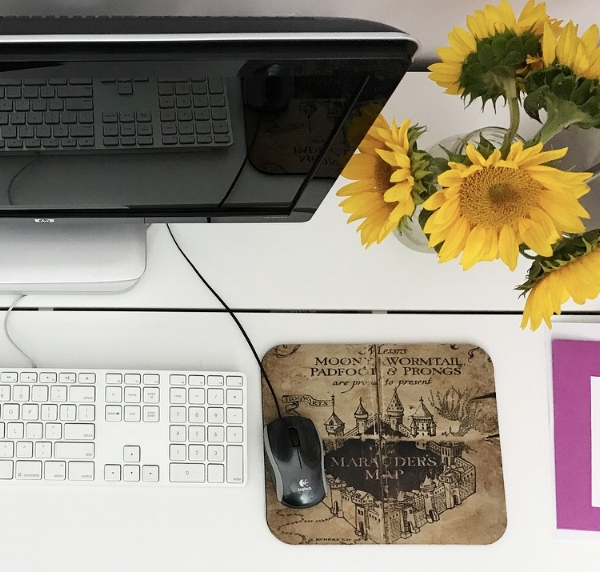Some desk details, like my Marauder's Map mousepad!