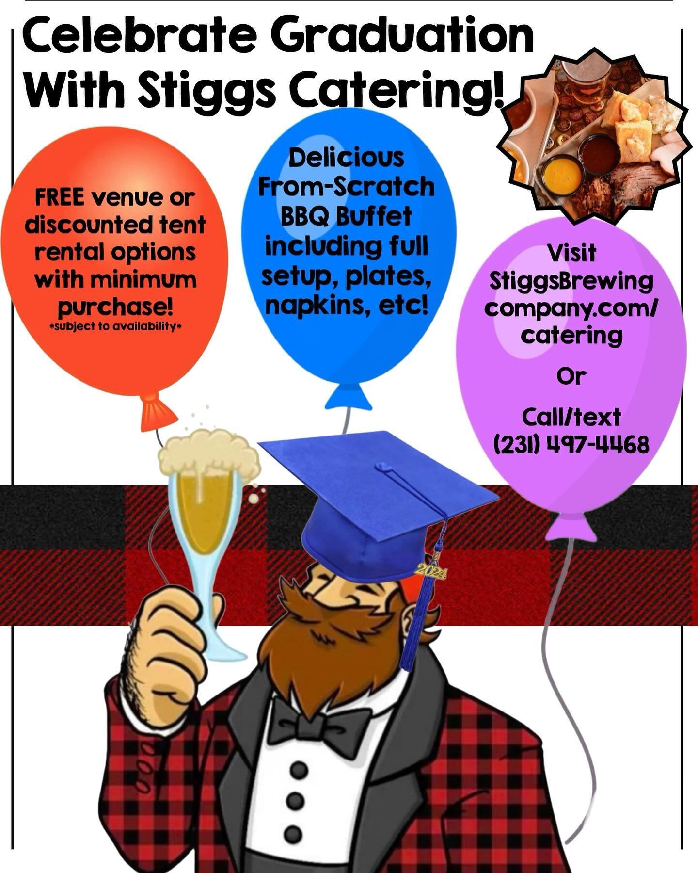 ‼️Graduation Catering Offer‼️ That&rsquo;s right Graduation is around the corner 👩&zwj;🎓 🙌❤️ Free venue OR tent rental with Stiggs catering! 

Full service &amp; casual buffet style catering for that day you&rsquo;ve been working so hard towards! 