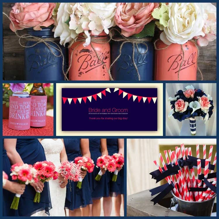 Coral, Navy and White