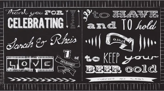 'Chalkboard Sketch' Wedding Stubby Holders
