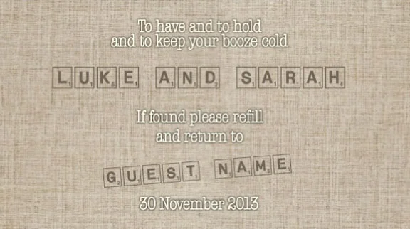 'Rustic Scrabble' Wedding Stubby Holders