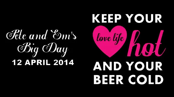 'Hot Love, Cold Beer' Wedding Stubby Holders