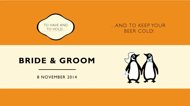 'Penguin Classic' Wedding Stubby Holders