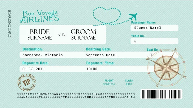 'Boarding Card' Wedding Stubby Holders