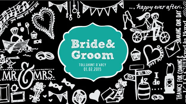 'Blackboard Sketch' Wedding Stubby Holders