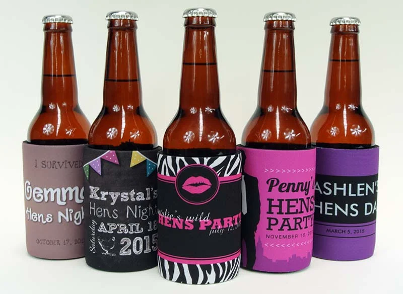Five of our delicious hens night stubby holder designs