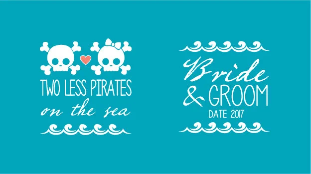 'Two less Pirates' Wedding stubby holders
