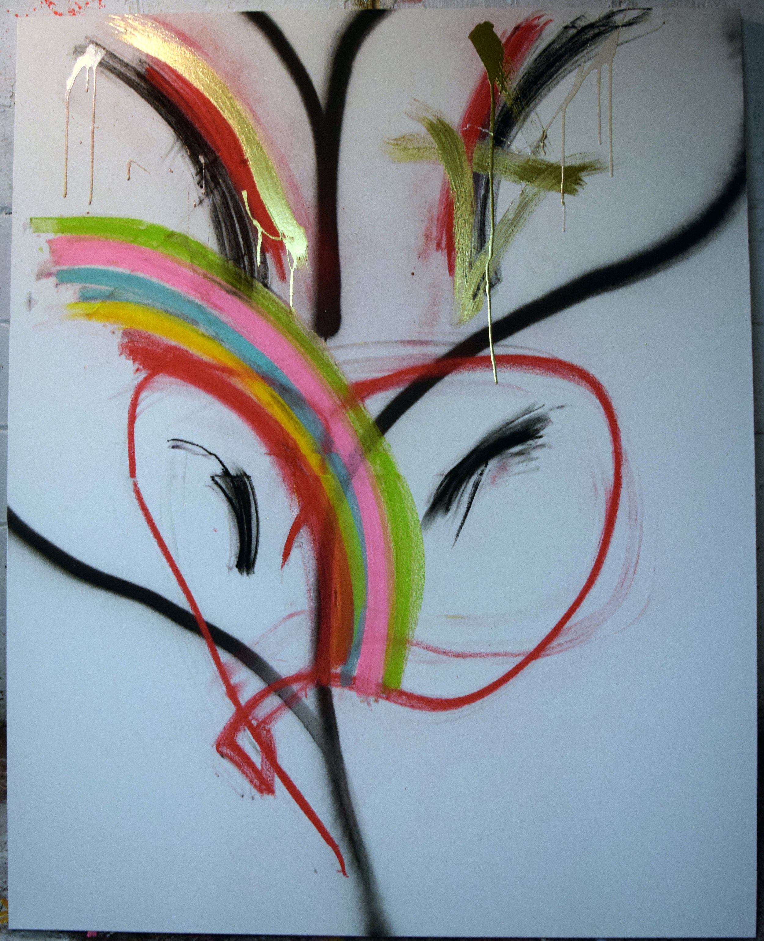 Heart (O serpent heart, hid with a flowering face!) 9, 2019. Oil, metallic paint, spray paint, and chalk on canvas, 60 X 48 inches