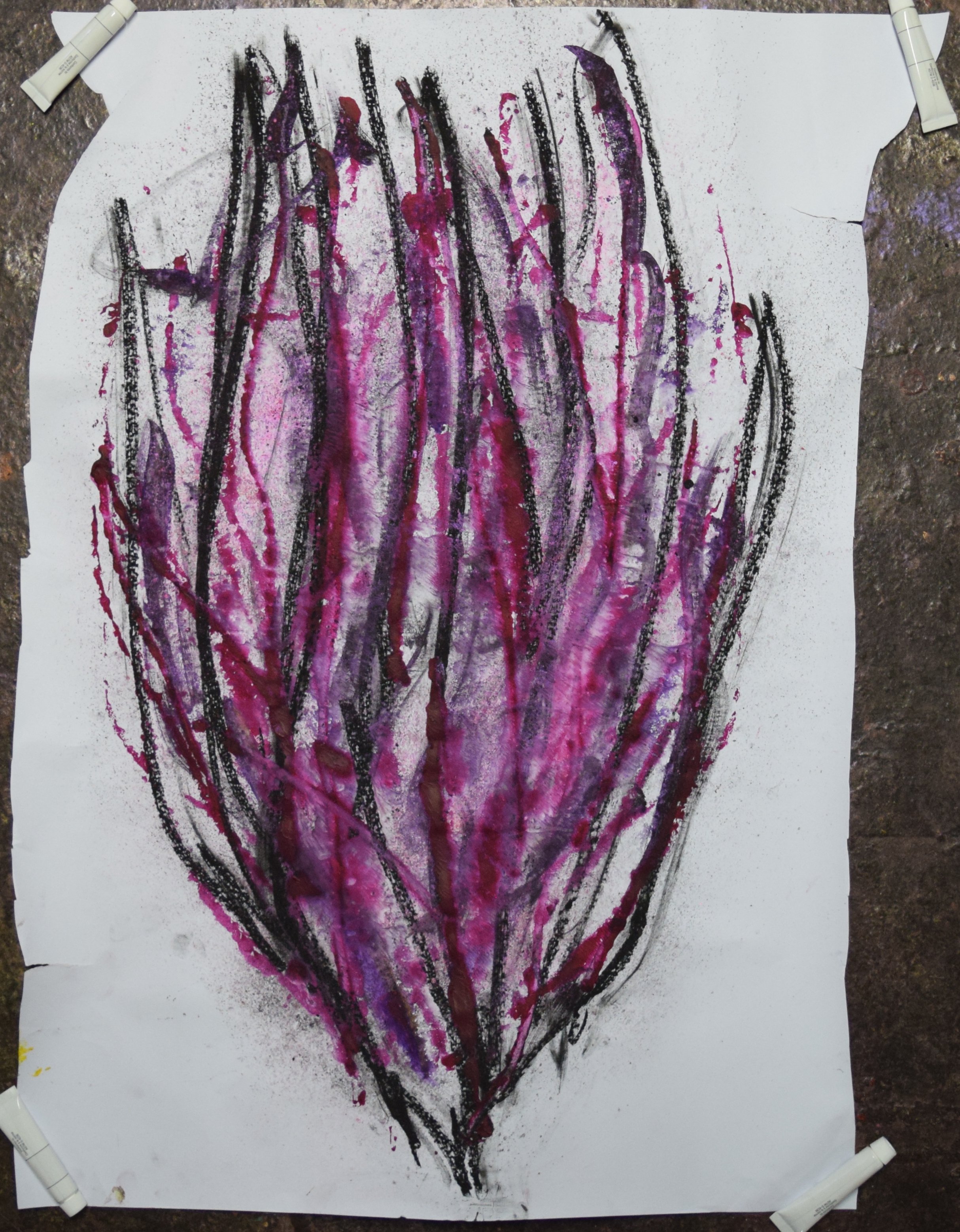 Dark Coral (2), 2026. Watercolor and powdered pigment on paper, 30 X 18.25 inches