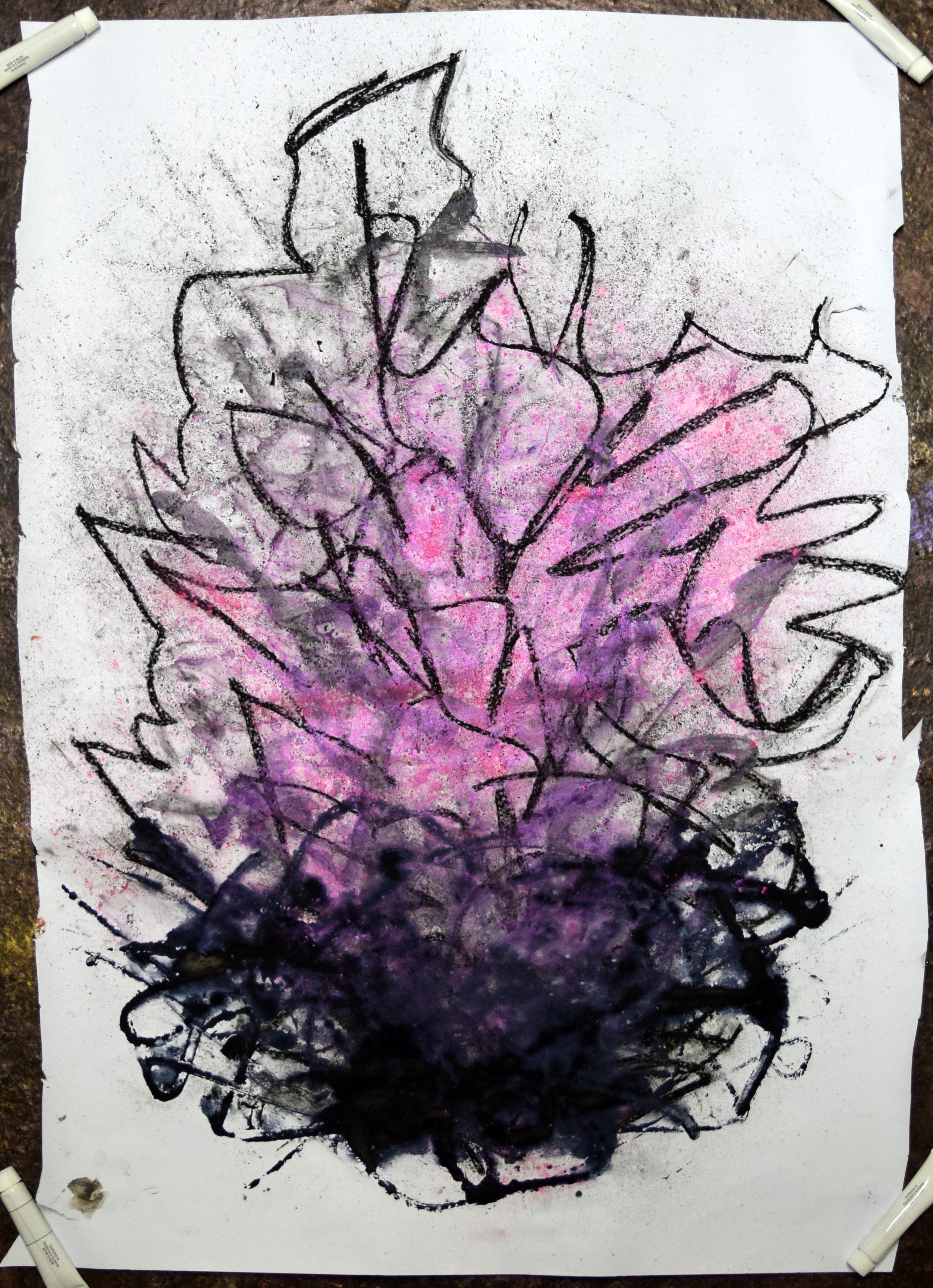 Dark Coral (Three), 2026. Watercolor and powdered pigment on paper, 30 X 23.25 inches