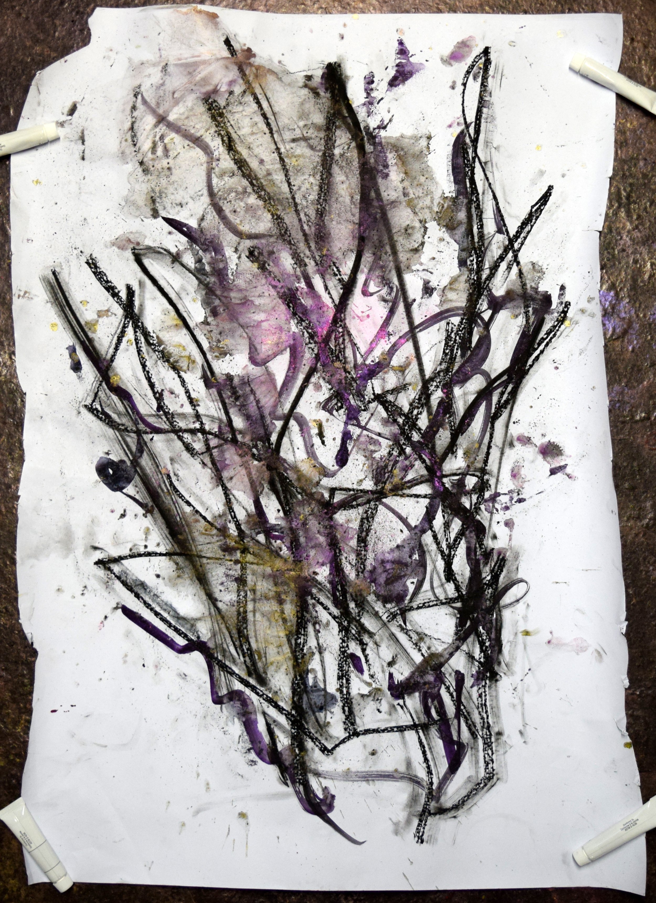 Dark Coral (Tres), 2026. Watercolor and powdered pigment on paper, 30 X 21.5 inches