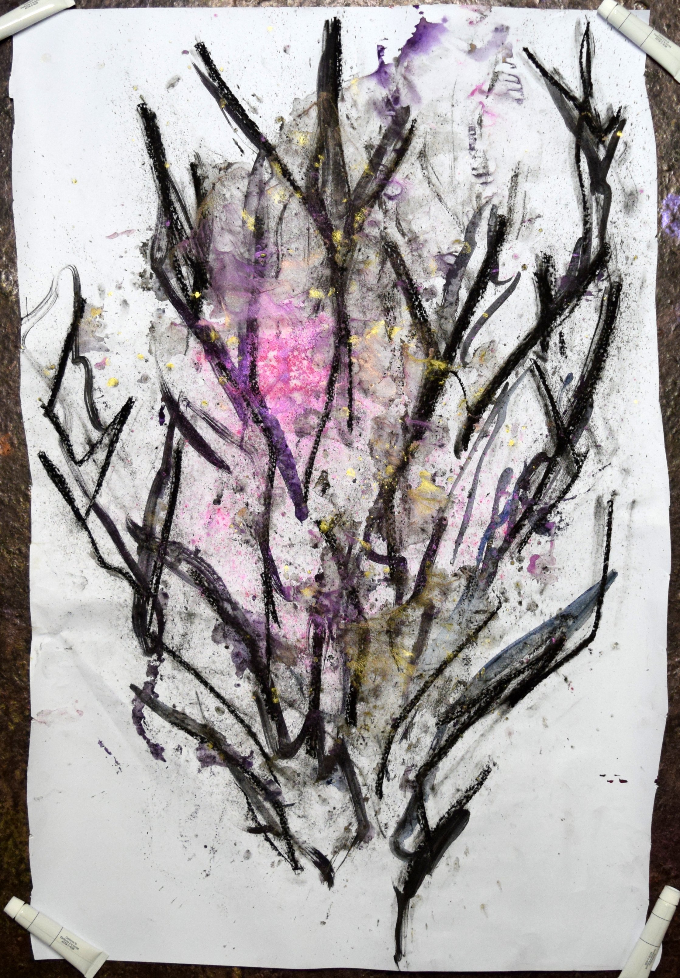 Dark Coral (Uno), 2026. Watercolor and powdered pigment on paper, 30 X 21.5 inches