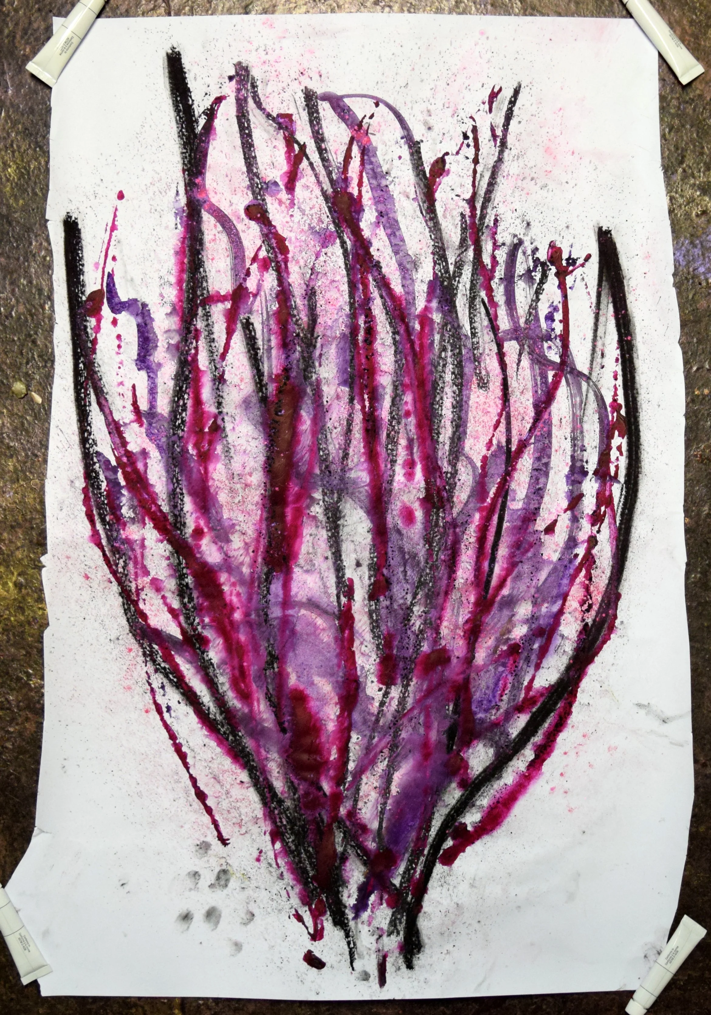 Dark Coral (1), 2026. Watercolor and powdered pigment on paper, 30 X 22.5 inches