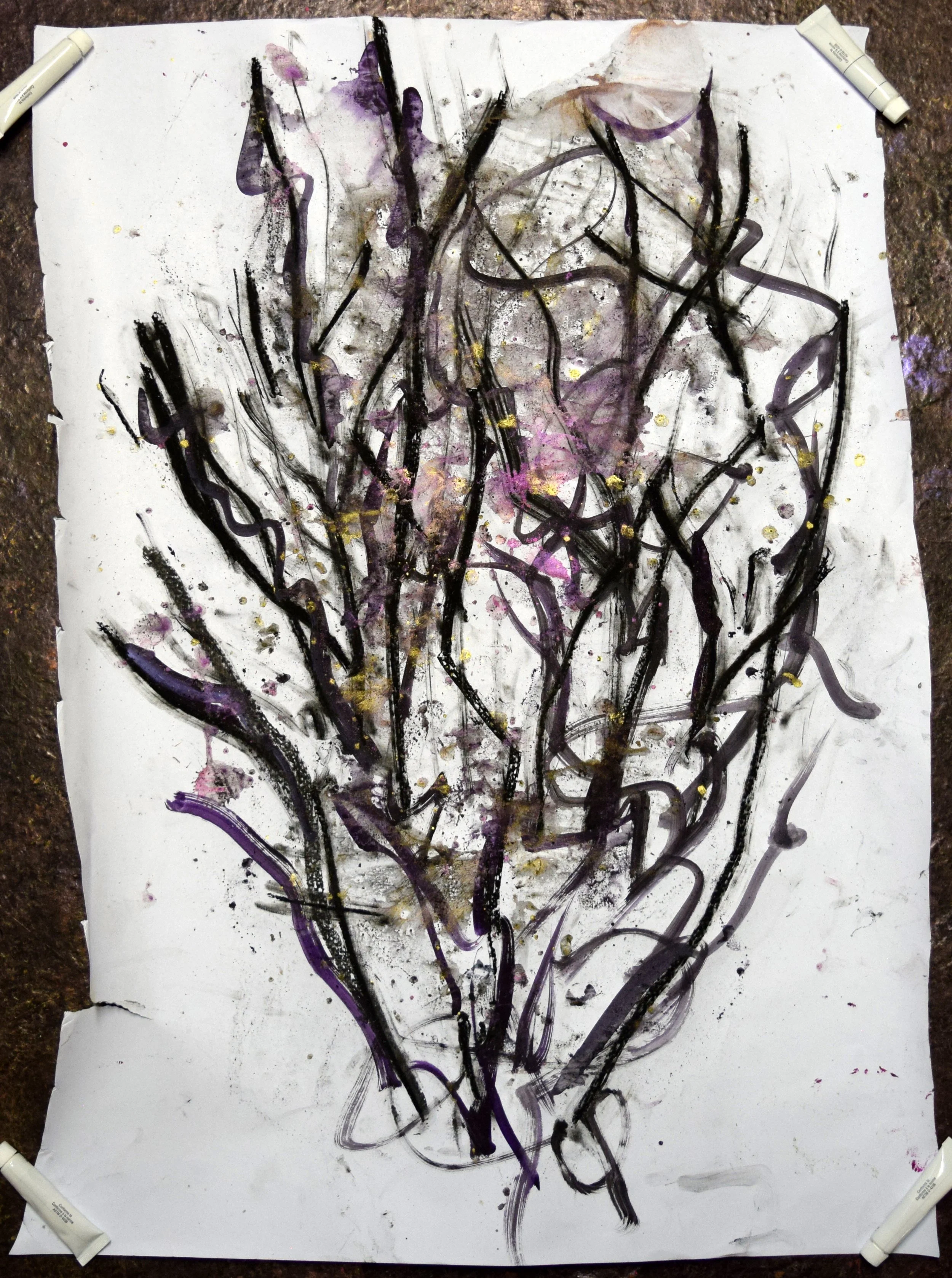 Dark Coral (Dos), 2026. Watercolor and powdered pigment on paper, 30 X 21.5 inches