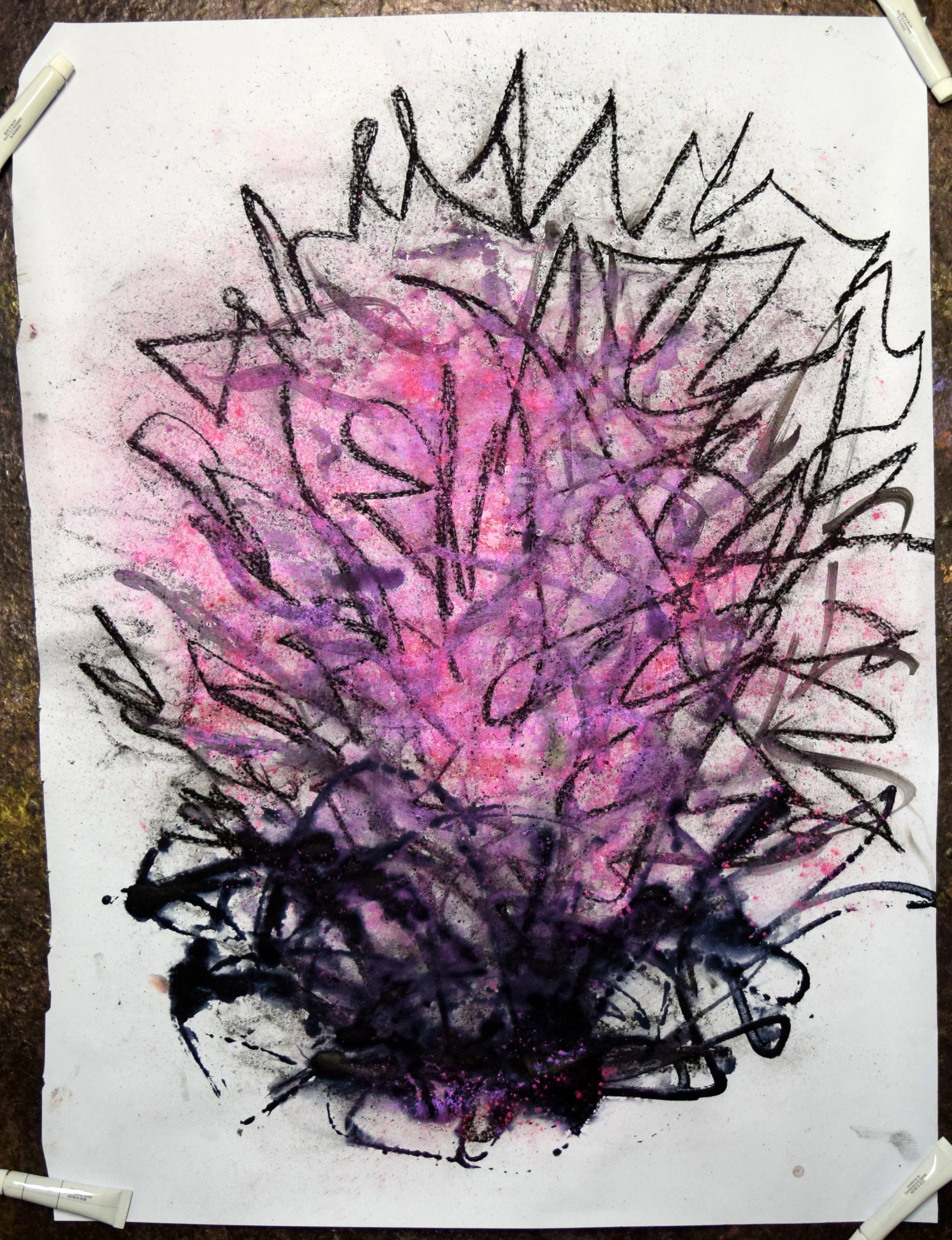 Dark Coral (One), 2026. Watercolor and powdered pigment on paper, 30 X 21.5 inches