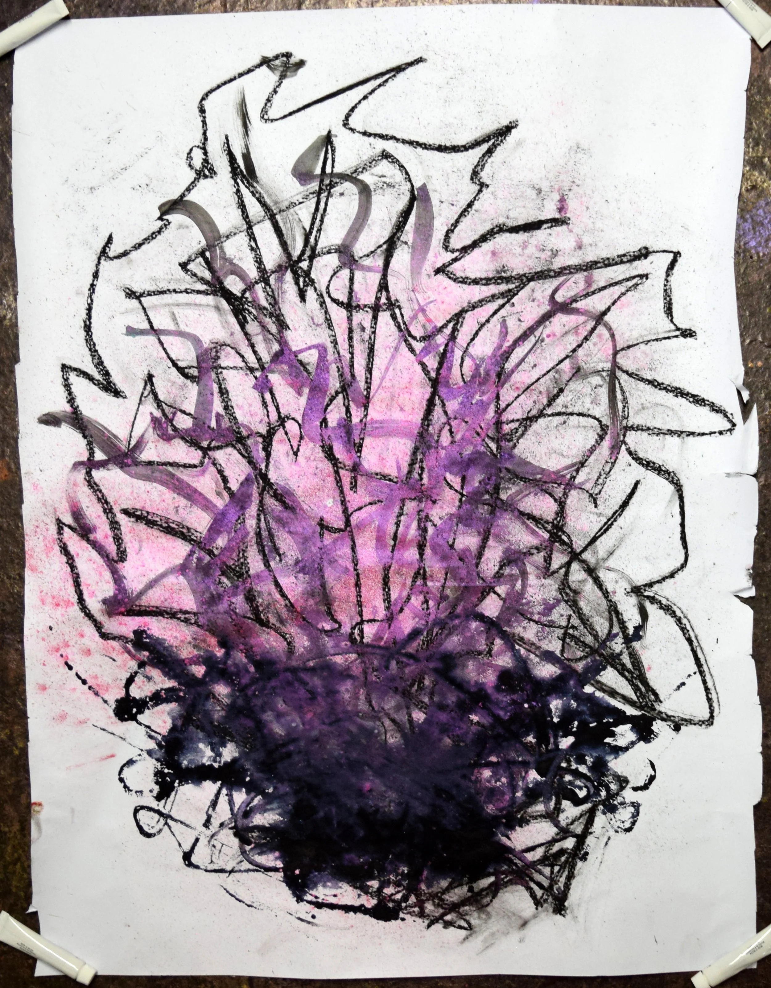 Dark Coral (Three), 2026. Watercolor and powdered pigment on paper, 30 X 21.5 inches