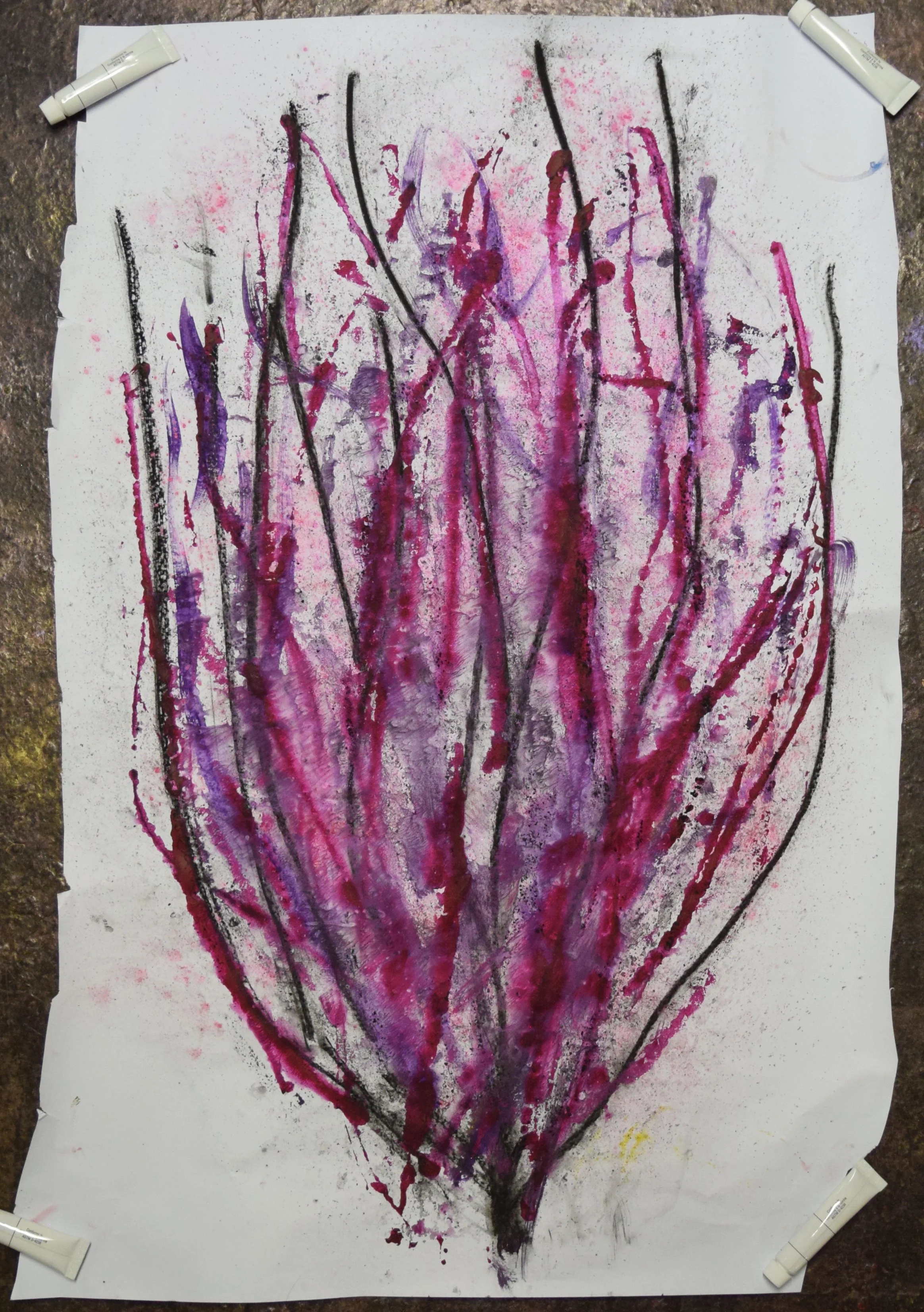 Dark Coral (3), 2026. Watercolor and powdered pigment on paper, 30 X 18.75 inches