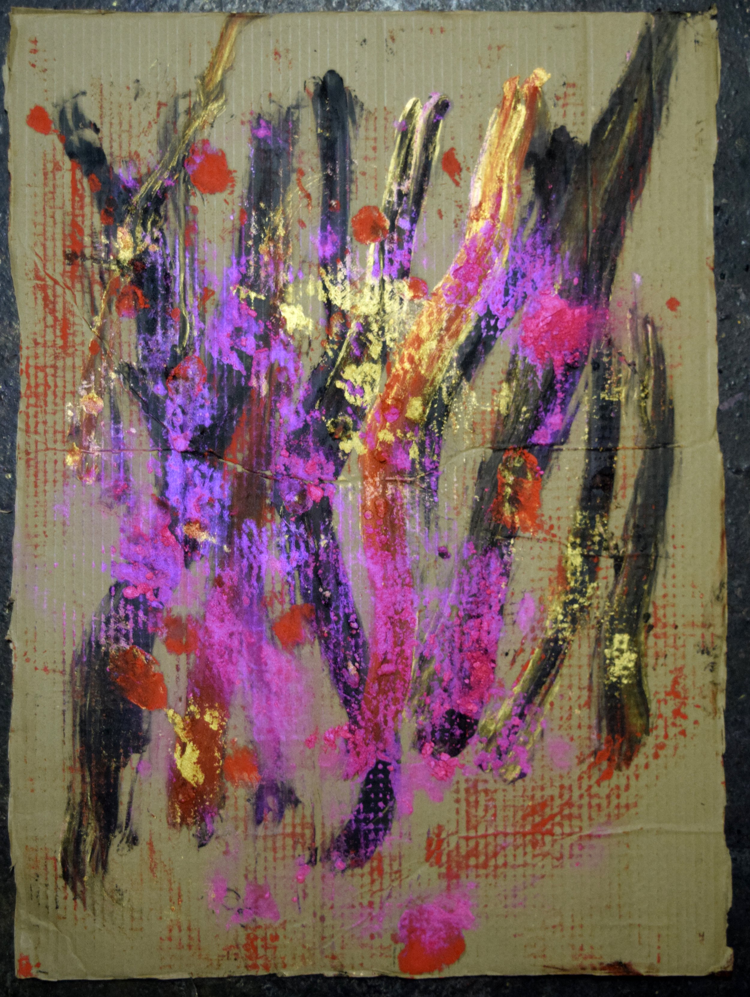 Dark Coral II, 2025. Oil and powdered pigment on cardboard, 31 X 10.5 inches