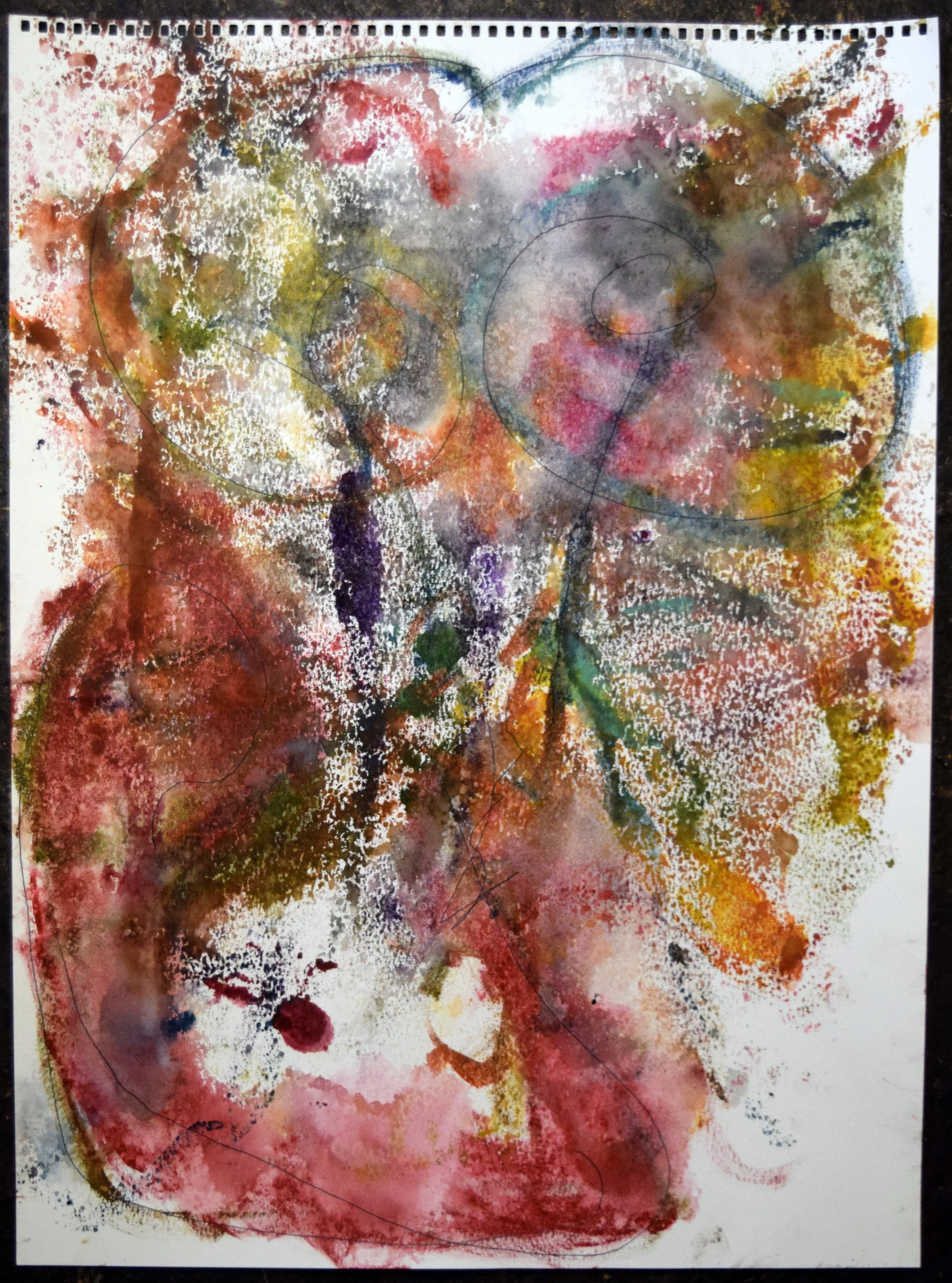 Moth (Uno), 2026. watercolor and pen on paper, 24 X 18 inches