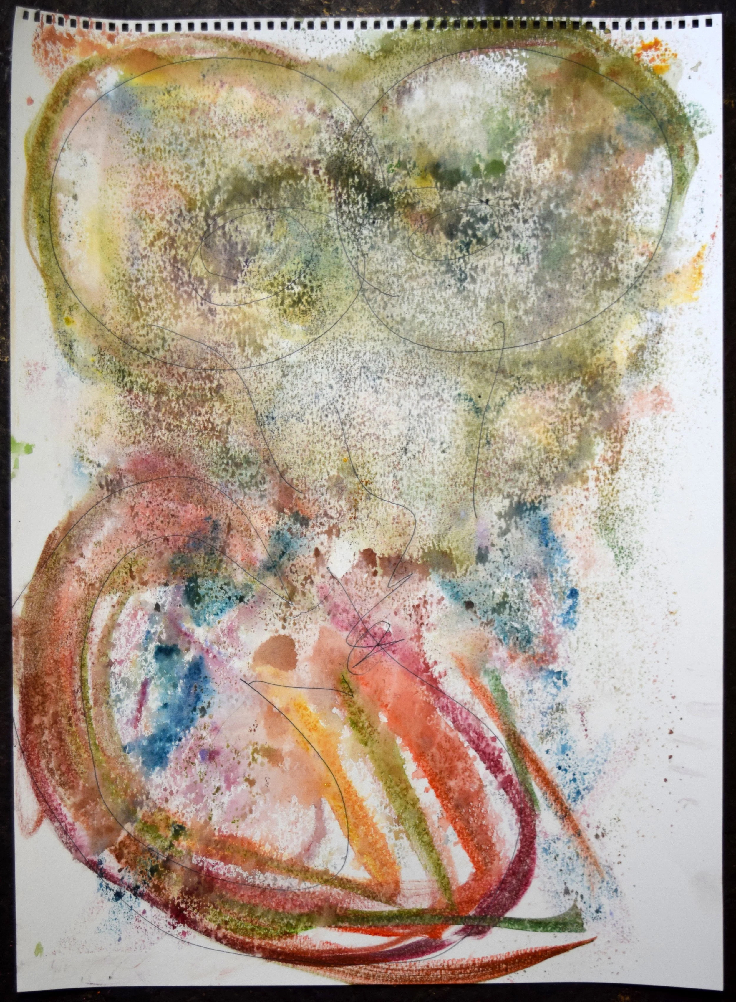 Moth (Dos), 2026. watercolor and pen on paper, 24 X 18 inches