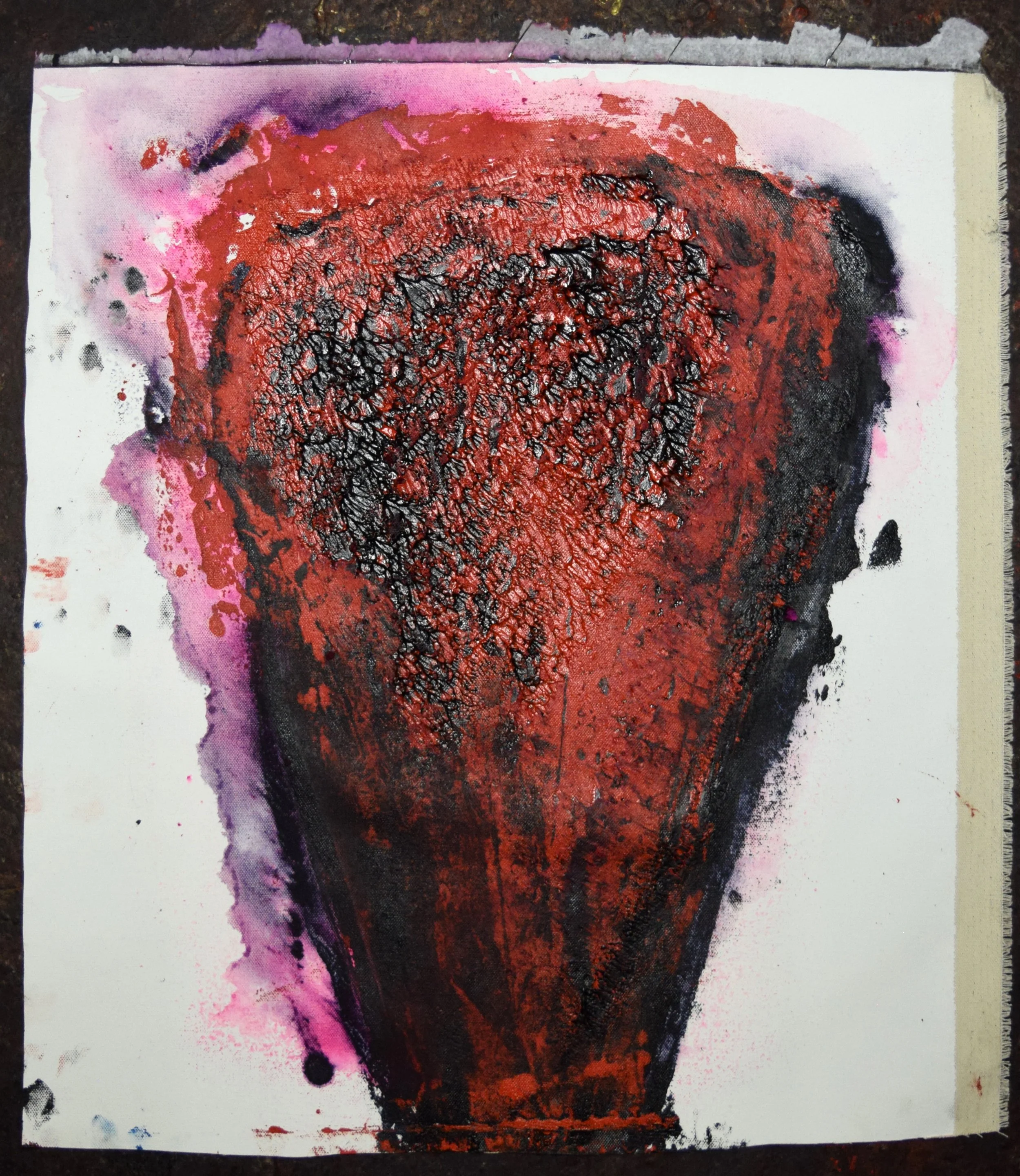 Dark Coral (Two). Oil, watercolor, and chalk on canvas, 23.5 X 21.5 inches