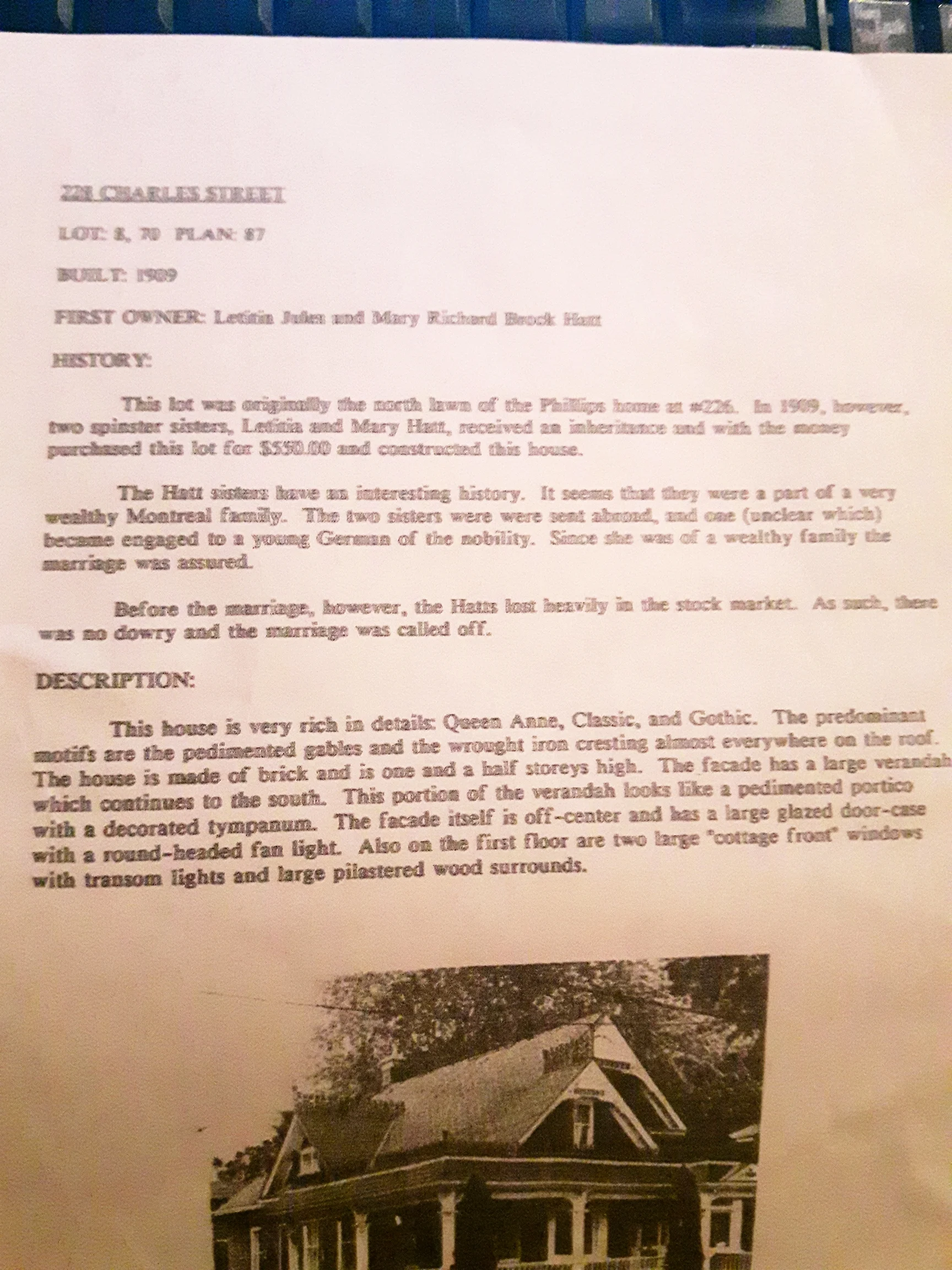 This document offers a glimpse into the history of 228 Charles Street. Photo by Shelley Wildgen.