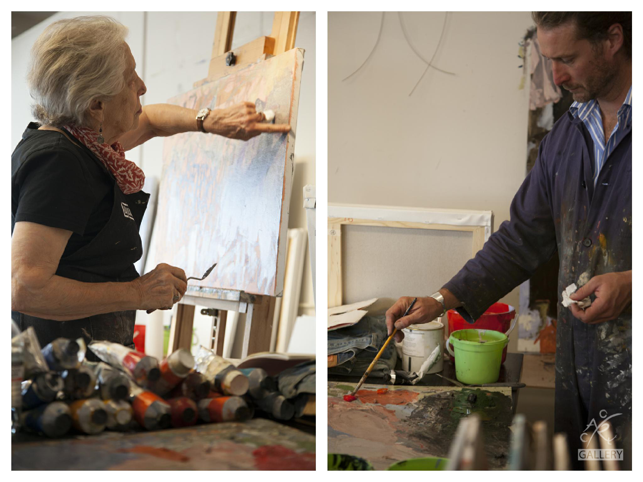 Elisabeth and Luke working in Michael's studio at Wong Chuk Hang