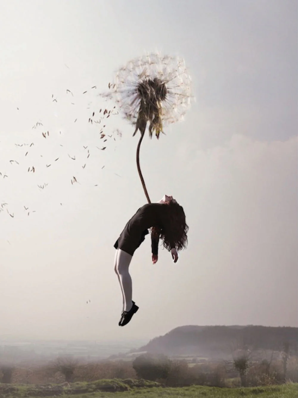 Example of the story behind the work: In French artist Maia Flore’s series “Sleep Elevations,” Maia wishes to emphasizethe attraction a girl feels toward her new, boundless surrounding and the lightness of the reality she is entering into. Her contorted movements are meant to articulate a contrast between physical limitation and the limitlessness of imagination.