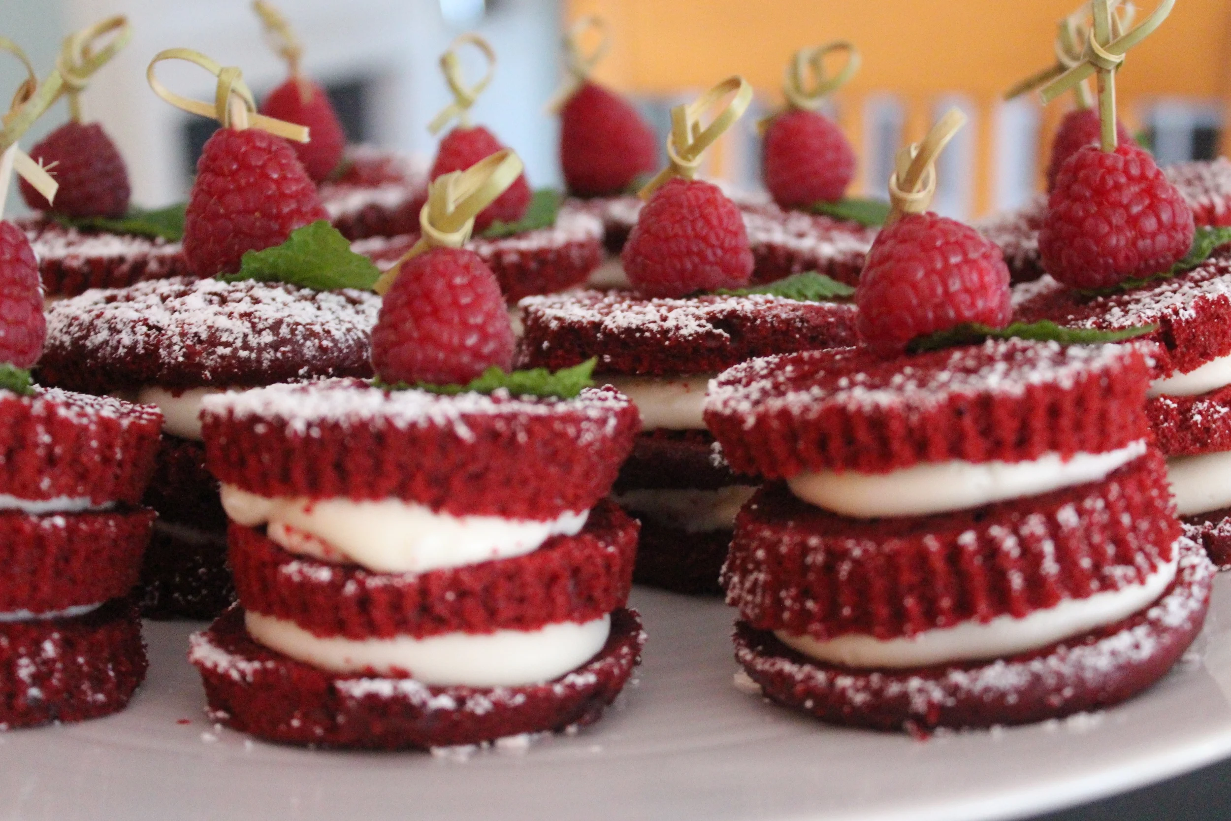  Red velvet cupcakes with cream cheese buttercream frosting. 