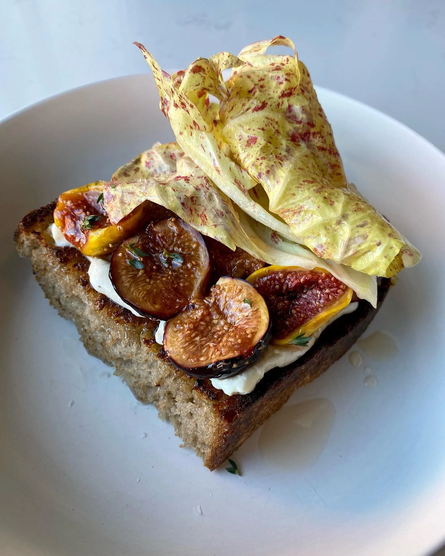 Fig Toast! With roasted figs, Smokey blue cheese and local chicories 😋