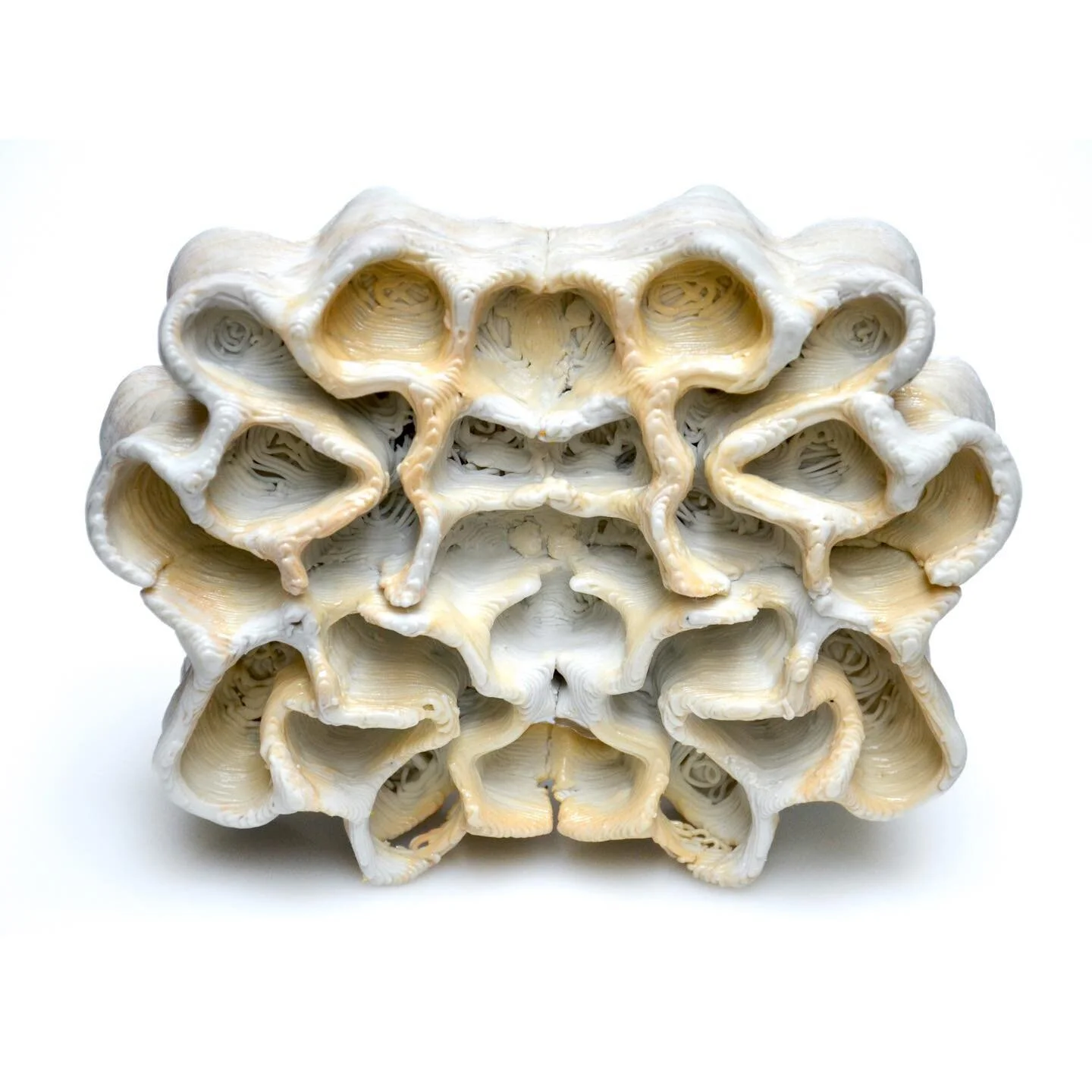 Soda fired 3D printed porcelain made in Denmark while at the Guldagergaard International Ceramics Research Centre.
