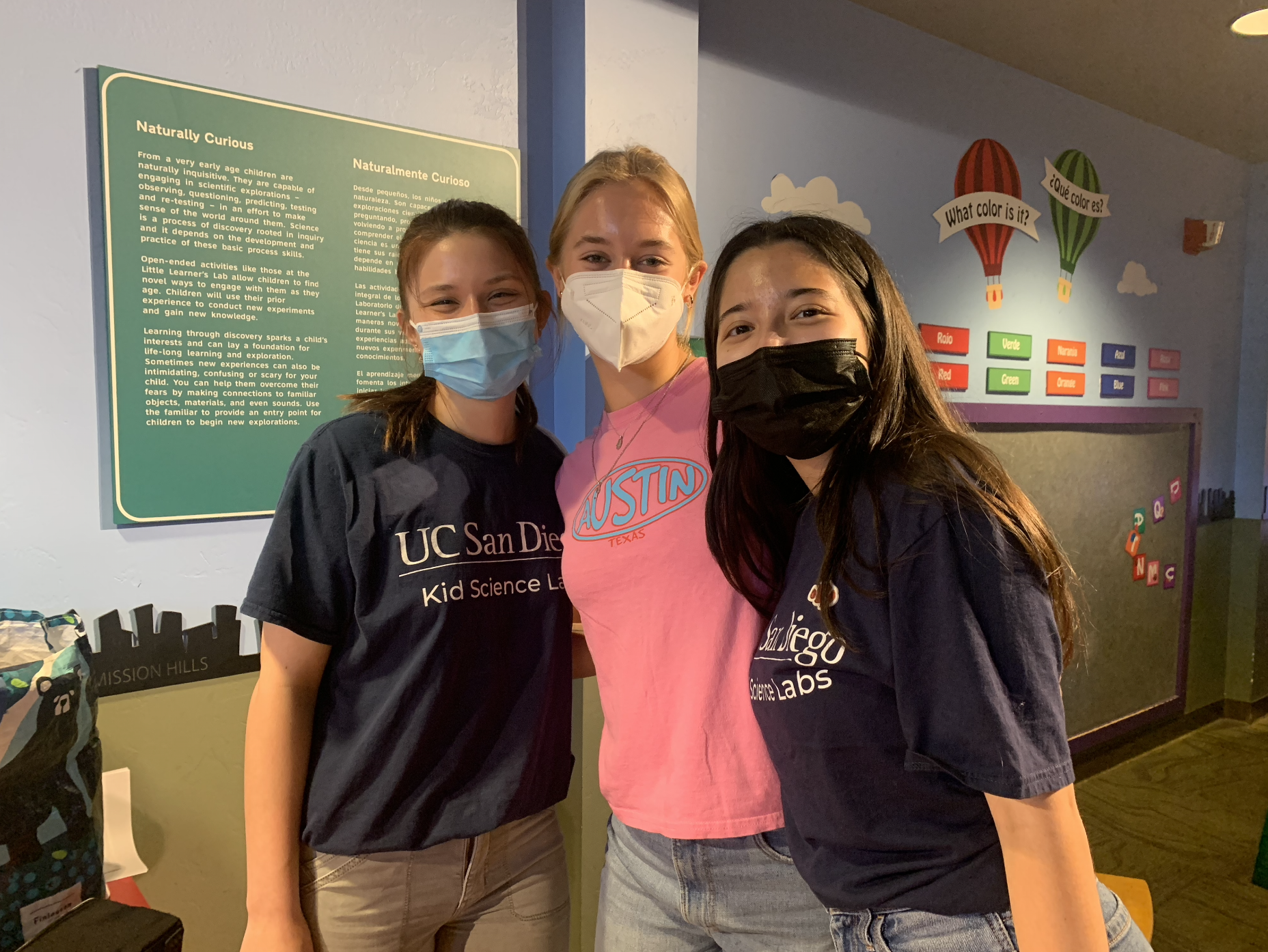 Lacey, Devon, and Abby after running 50 kids in one day at Fleet Science Center!