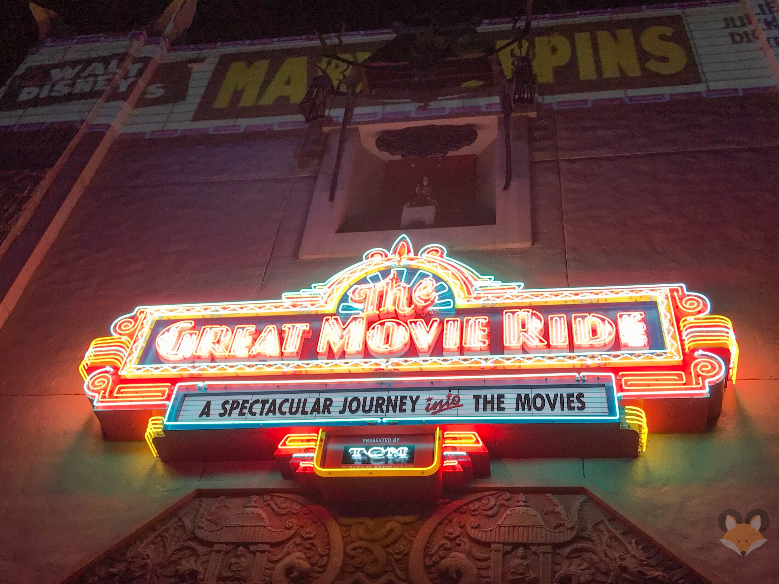 On Sunday night the neon marquee had a lower portion that said "Presented by TCM"