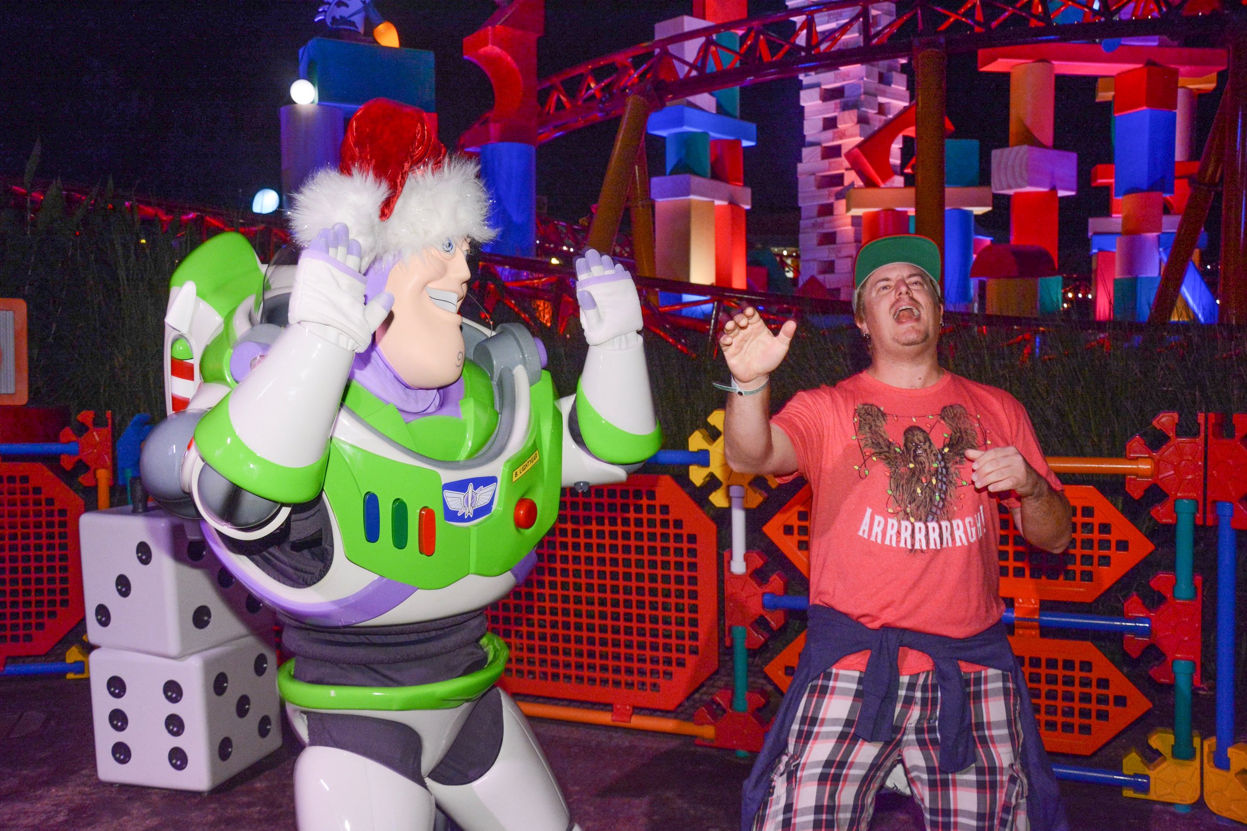 Steve singing “I Believe I Can Fly” to a very festive Buzz