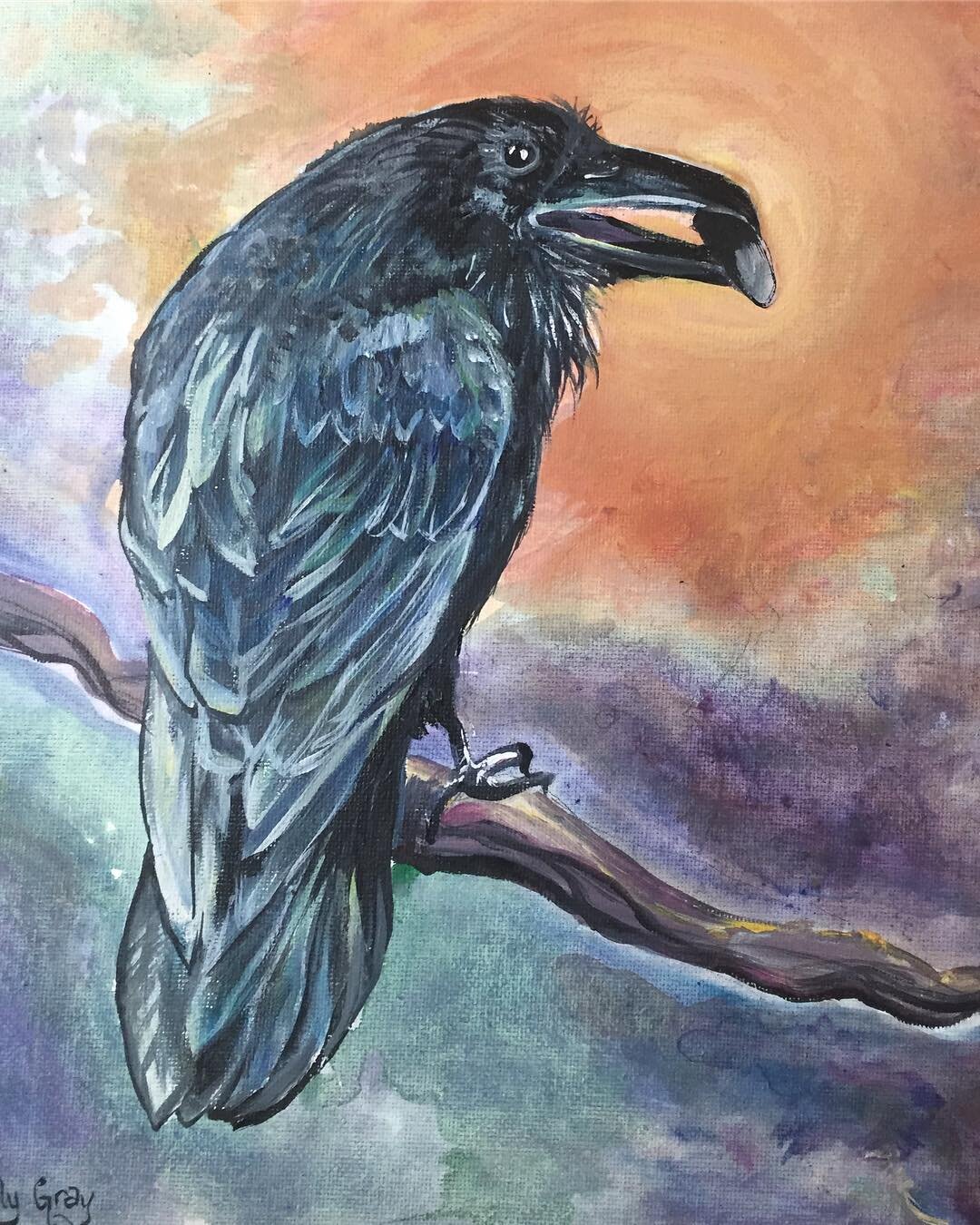 🎶 On the first day of Christmas my true love gave to me a Raven in a beer tree. 🌲 🍺  One of my paintings on display @naamrestaurant and available for purchase through my website www.emilygray.ca #emilygrayart #raven #painting #birdpainting #paint 